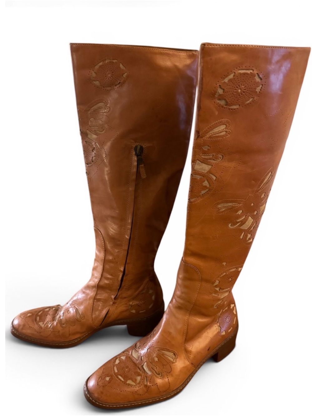 Dries Van Noten Tall Cognac Leather Heeled Boots - Picture 2 of 7